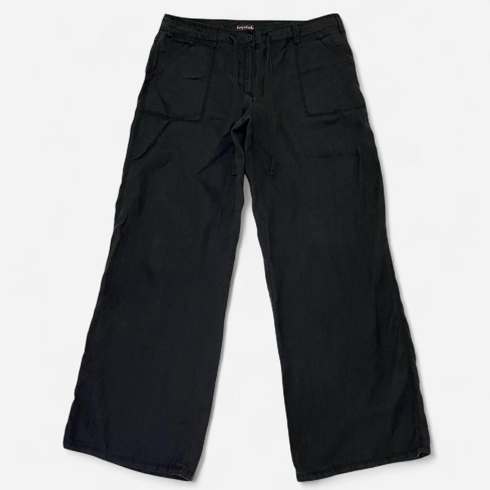 100% Linen Black Wide Leg Pants With Drawstring Waistband | Tall Fit